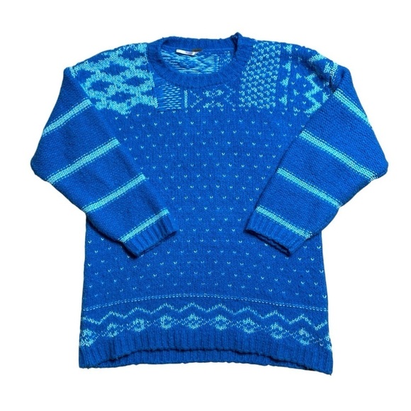 Free People Blue Wool Blend Snowy Day Oversized Pullover Sweater Women’s US M - Picture 2 of 10